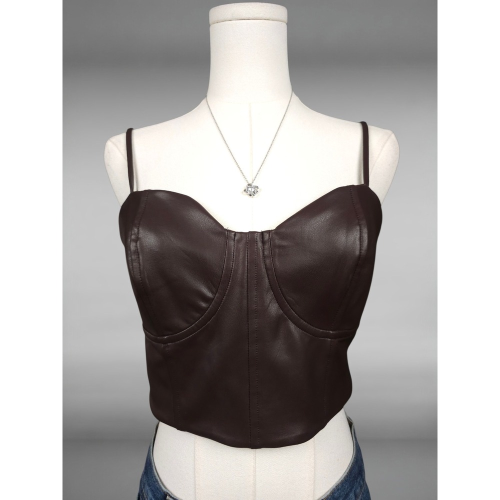 Y2K Corset Crop Top M Brown Bustier Bodycon NWT Festival Going Out Express